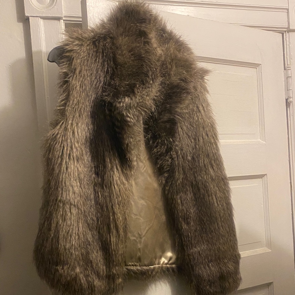 Jack by BB Dakota Faux Fur Vest in Brown and Gold